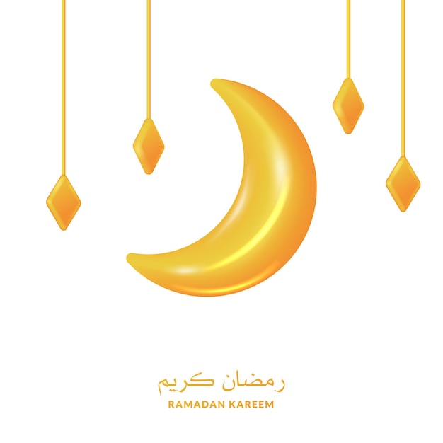 3d yellow golden crescent moon decoration for ramadan kareem or islamic event