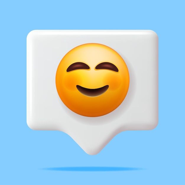 3D Yellow Happy Emoticon on Speech Bubble