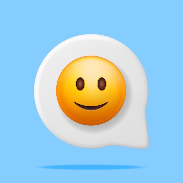 3D Yellow Happy Emoticon on Speech Bubble