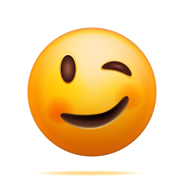 3D Yellow Happy Emoticon with Winking Face