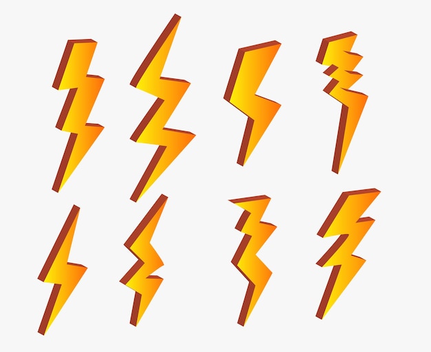 3d yellow lightning bolt icon vector collection with various shapes