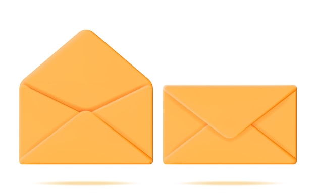 3D Yellow Open and Closed Mail Envelope