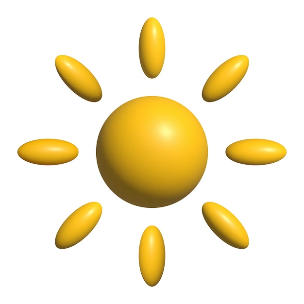 3d yellow sun with rays. Cartoon minimal style. Vector illustration isolated on white background