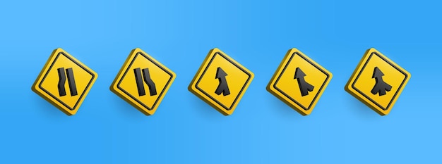 3D yellow Warning traffic sign icon collection set 3D Editable vector illustration of traffic sign