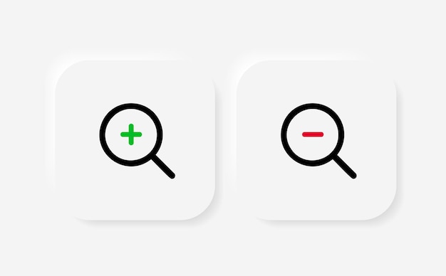 3d zoom in and zoom out icons. Simple zoom in zoom out symbol. Magnifier glass icon. Search icon.