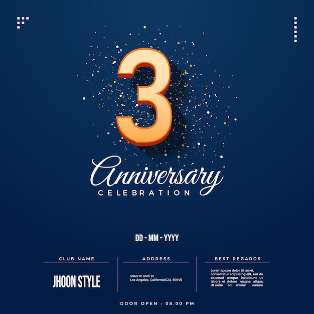 3rd anniversary invitation with simple 3D number illustration