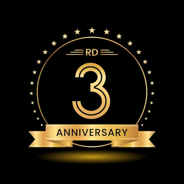 3rd Anniversary logo design Golden number concept design Line Art style Logo Vector Template