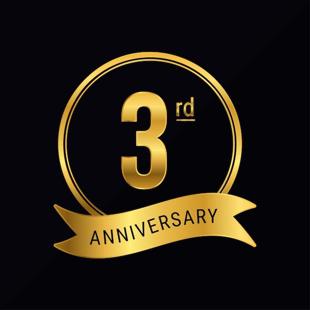 3rd anniversary logo golden color for celebration event wedding greeting card invitation round