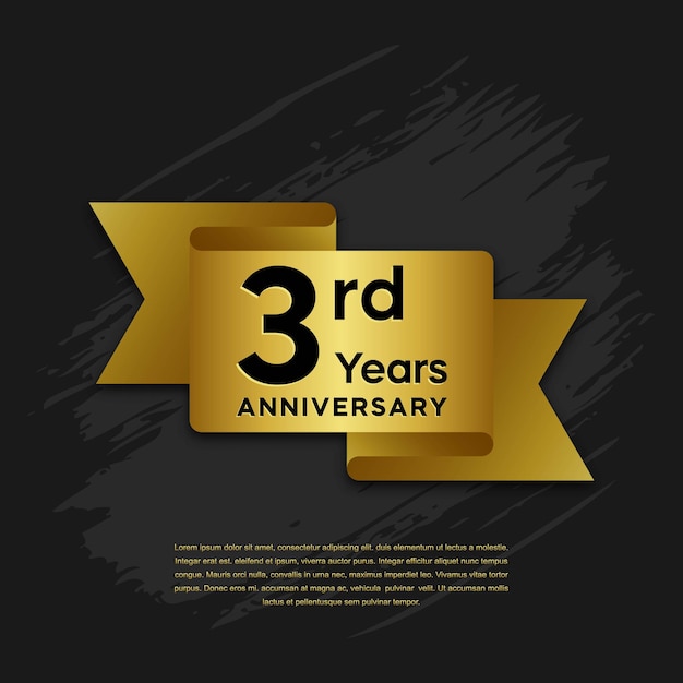 3rd anniversary template design with golden ribbon for birthday celebration event Vector Template