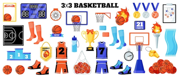 3x3 Basketball sport equipment set Ball scoreboard net uniform sneakers medals cup etc Summer games