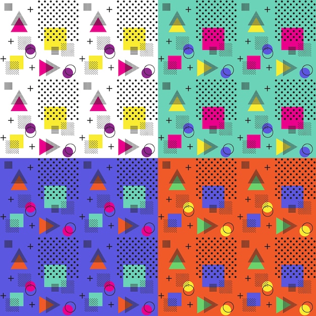 4 colors of seamless memphis pattern