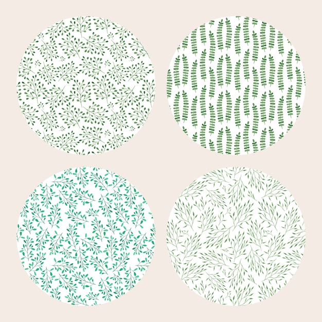 4 cute watercolor botanical patterns with green leaves