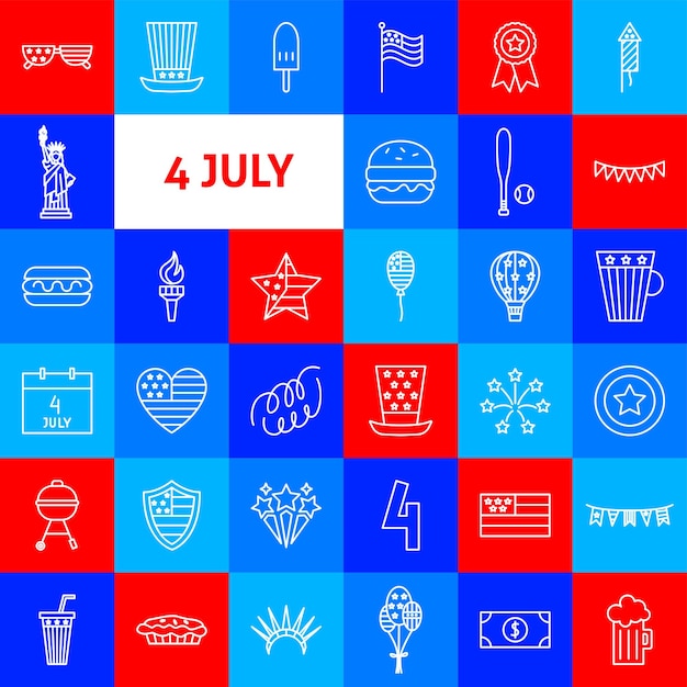 4 July Line Icons