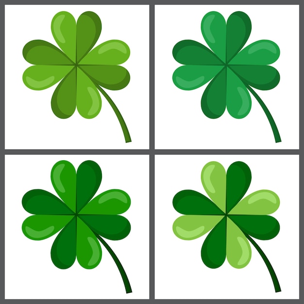 Vector 4 leaf clover isolated on white background cartoon vector illustration set