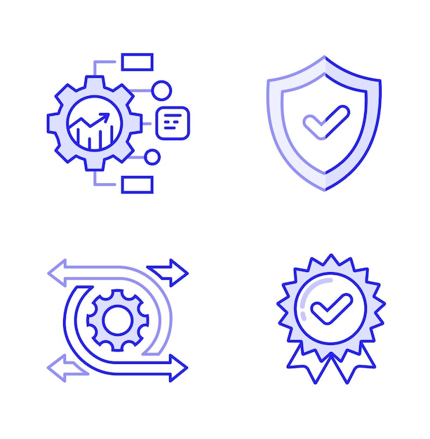 4 outline icons of processes protection productivity and success