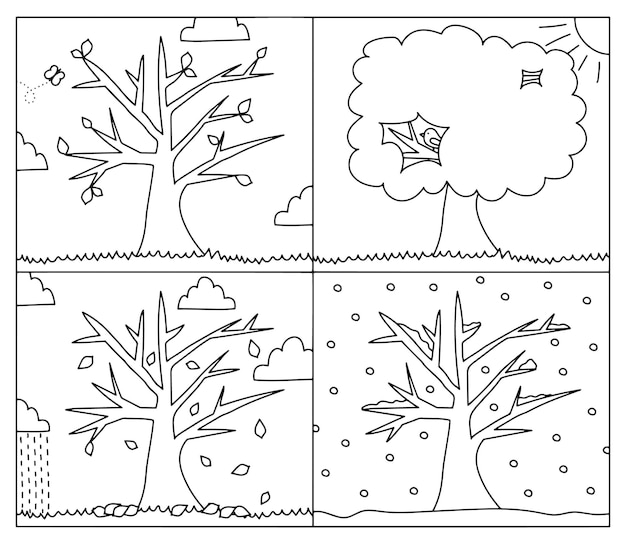 4 seasons tree vector illustration