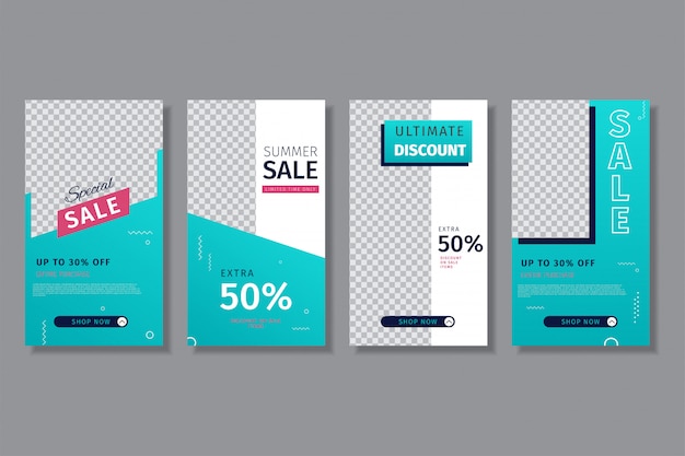 Vector 4 set instagram sale instagram stories template using blue gradient