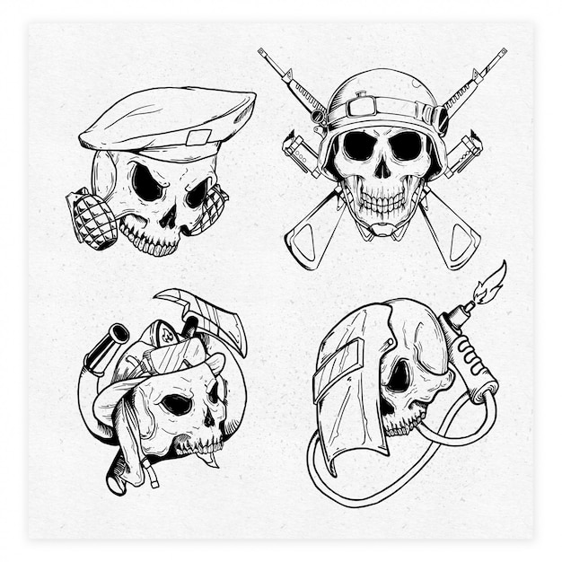 4 skull profession illustration