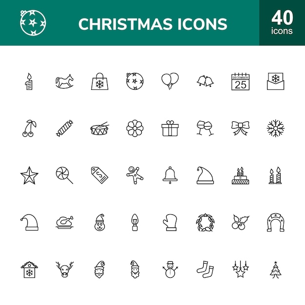 40 Christmas Line Icons Set