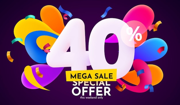 40 percent Off Discount creative composition 3d sale symbol with decorative objects Sale banner