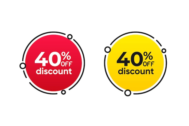 40 percentage circle discount tag icons collection Set of red and yellow sale labels