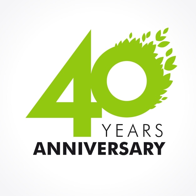 40 th anniversary numbers. 40 years old, eco logotype. Congratulations concept with leaves.