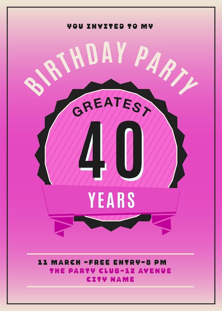 40 years Anniversary Party Flyer Template Wedding Invitation card in flat modern style Birthday anniversary poster brochure Stock vector design