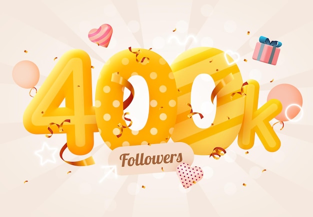 400k or 400000 followers thank you Pink heart, golden confetti and neon signs.