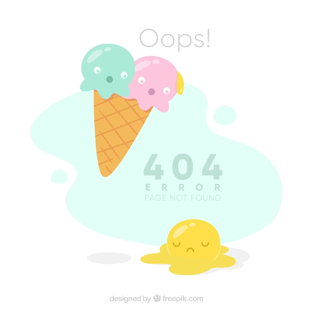 404 error background with melt ice cream in flat style