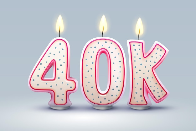 40k followers of online users congratulatory candles in the form of numbers Vector