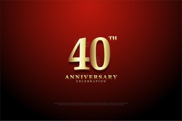 40th anniversary background with golden brown numbers on vignette red background.