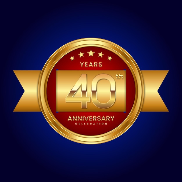 40th Anniversary logo with badge style Anniversary logo with gold color and ribbon Logo Vector