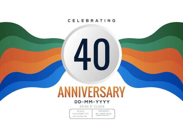 Vector 40th year anniversary logo template isolated on white abstract color ribbon vector design