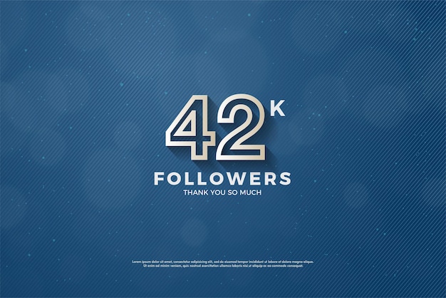 42k followers on blue background with striped texture.