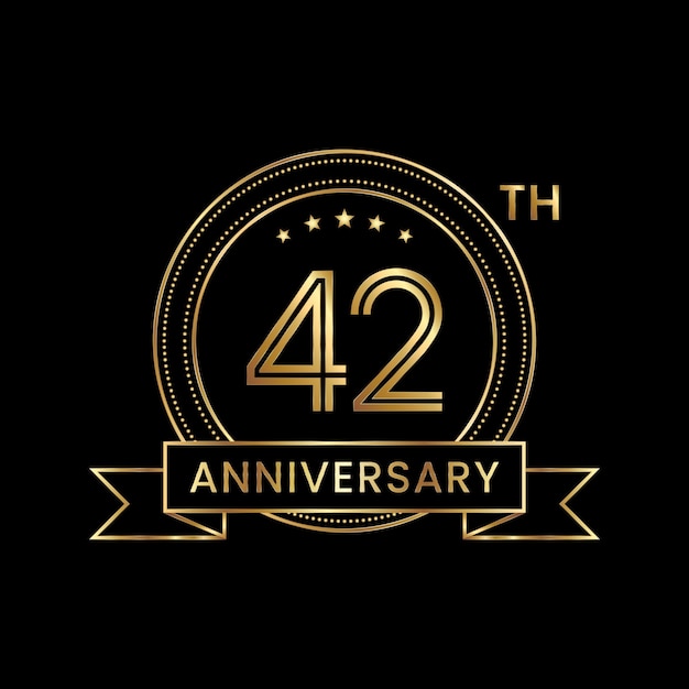 42th Anniversary emblem design with gold color for celebration event Line Art Design Logo Vector