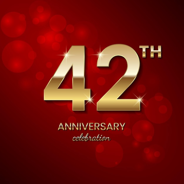 42th Anniversary Logo Golden number with sparkling confetti and glitter Vector Template