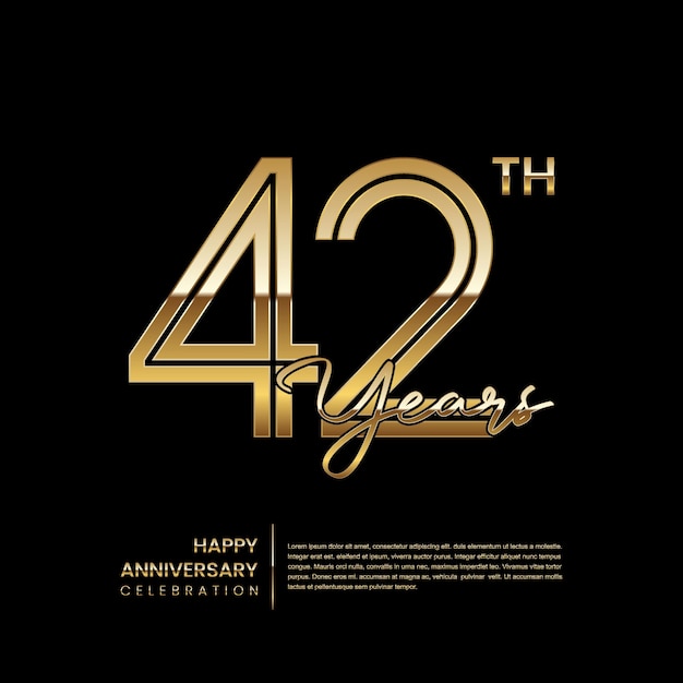 42th anniversary logo with double line style Gold line art design Logo Vector Template