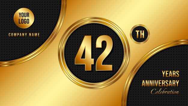 42th Anniversary template design Golden Anniversary Vector Template