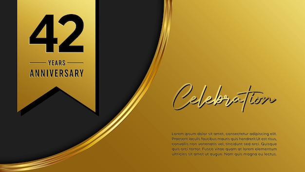 42th anniversary template design with golden pattern and ribbon for anniversary celebration event