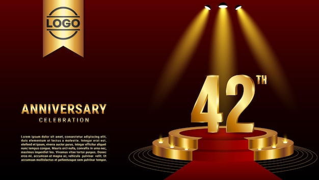 42th Anniversary Template design with golden stage for celebration event Vector Template