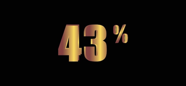 43 percent on black background 3D gold isolated vector image