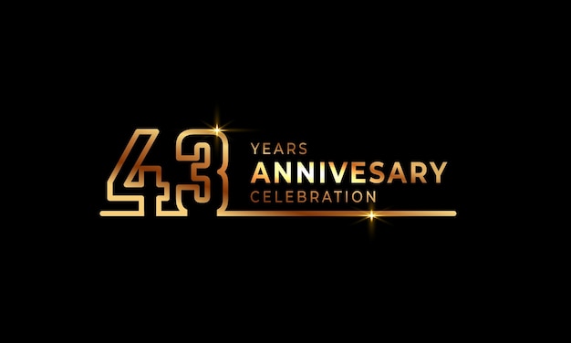 43 Year Anniversary Celebration with Golden Color One Connected Line Isolated on Dark Background