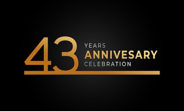 43 Year Anniversary Celebration with Single Line Golden and Silver Color Isolated on Dark Background