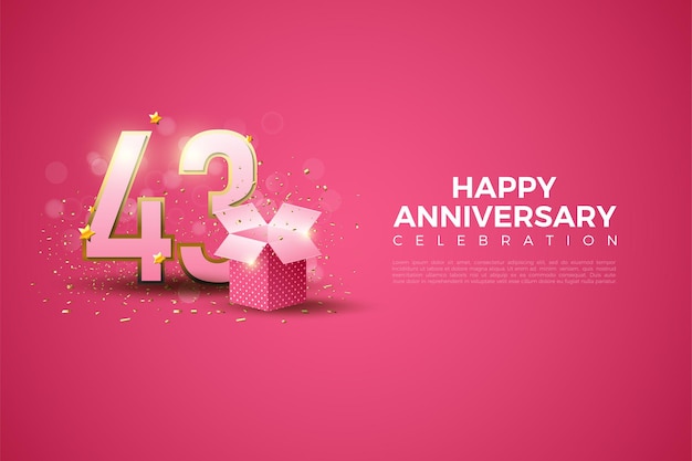 43rd Anniversary with numbers and gift box illustration