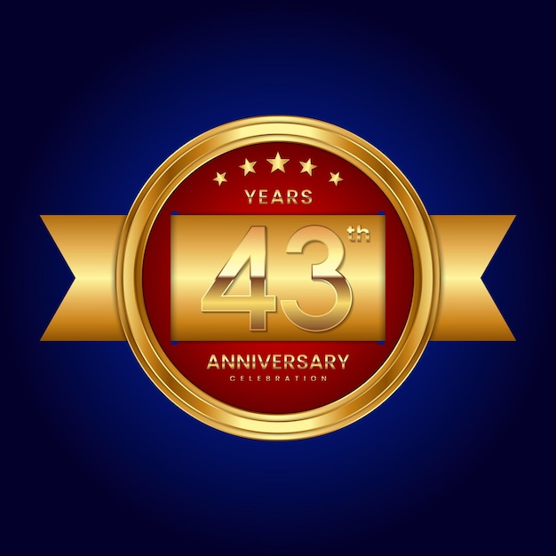 43th Anniversary logo with badge style Anniversary logo with gold color and ribbon Logo Vector