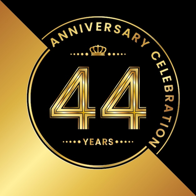 44th Anniversary Anniversary celebration logo design with golden number Logo Vector Template