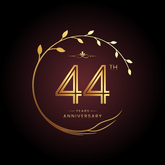 44th anniversary logo design with a golden number and circular tree concept