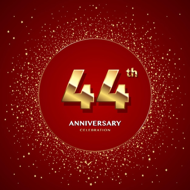 44th anniversary logo with gold numbers and glitter isolated on a red background