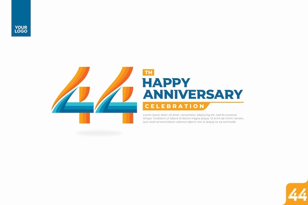 44th happy anniversary celebration with orange and turquoise gradations on white background