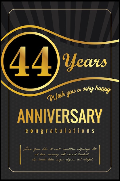 44th years anniversary, vector design for anniversary celebration with gold and black color.